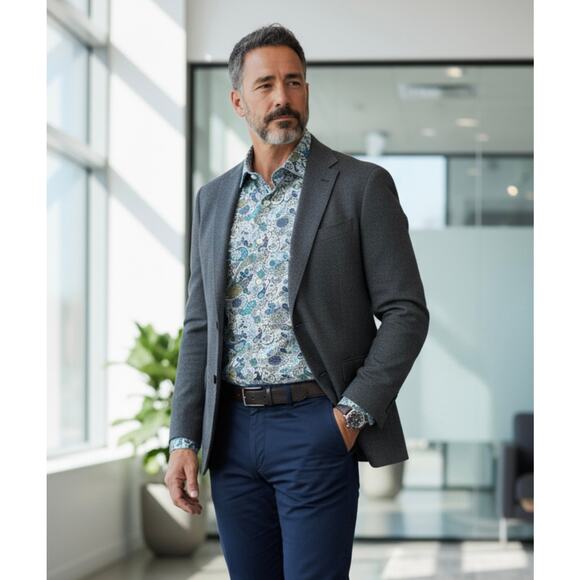 Alan Flusser Men's Blue Paisley Long Sleeve Button Down Size XXL - Picture 1 of 5